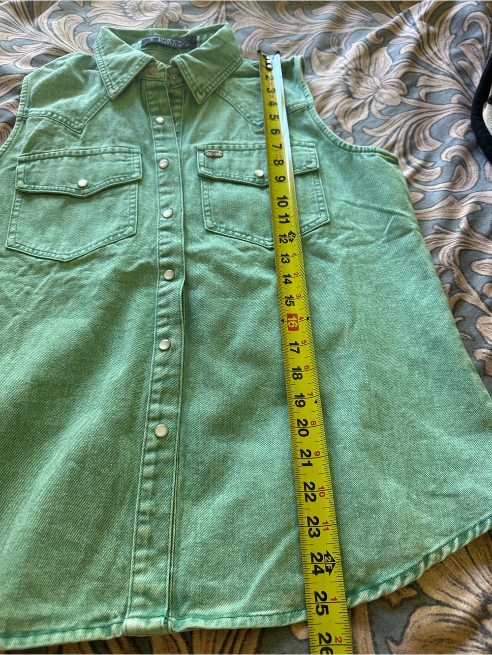 Lucky & Blessed Mint Green Sleeveless Denim Snap-Front Shirt - Picture 5 of 5